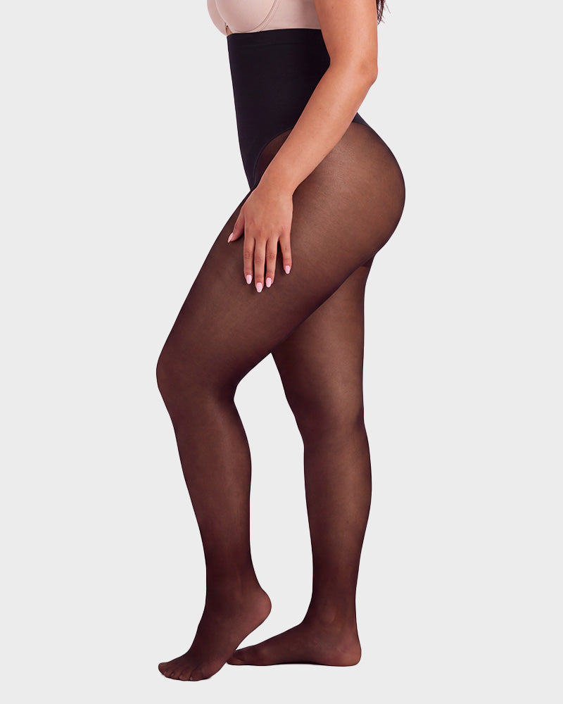 Hochgeschnittene Strumpfhose mit floraler Spitze und Shaping-Effekt