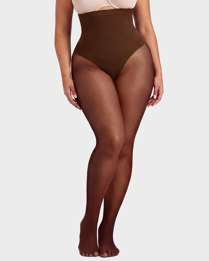 Hochgeschnittene Strumpfhose mit floraler Spitze und Shaping-Effekt
