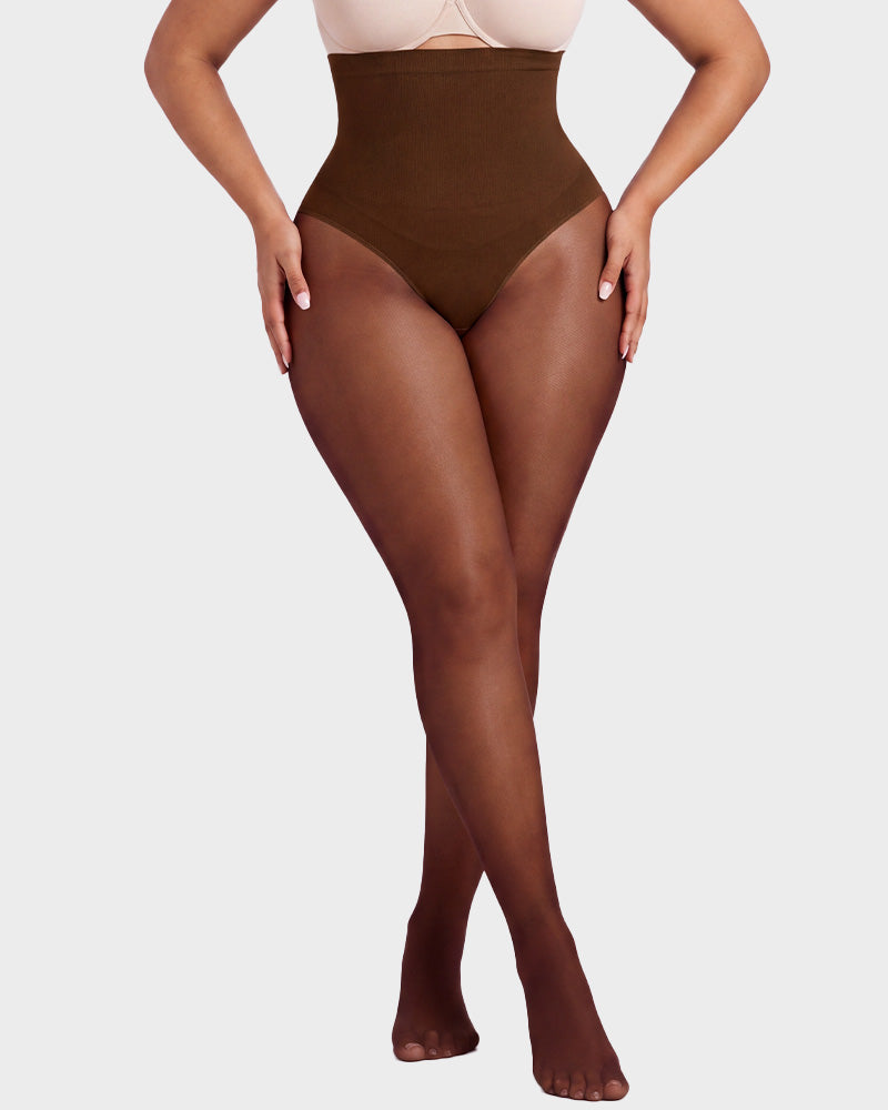 Hochgeschnittene Strumpfhose mit floraler Spitze und Shaping-Effekt