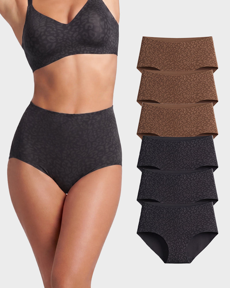 Hochtaillierter nahtloser Leoparden-Bauchweg-Slip (6er Pack)