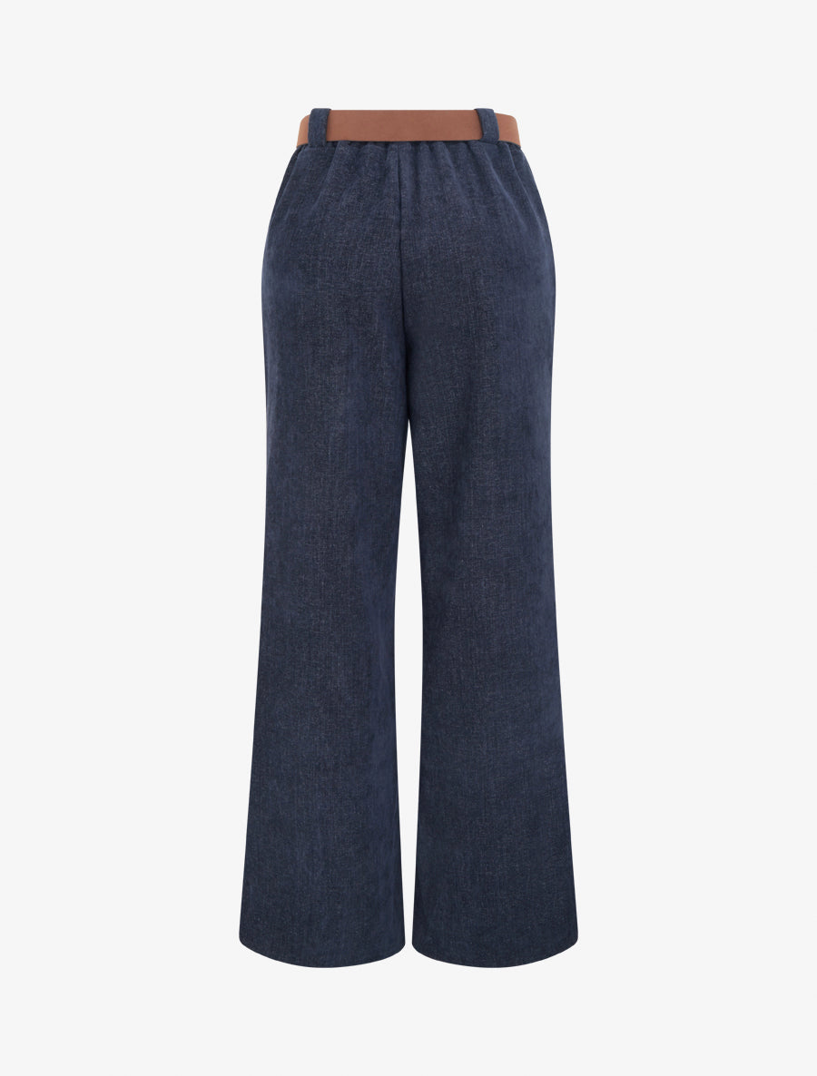Samt-Hose mit hoher Taille - Marine