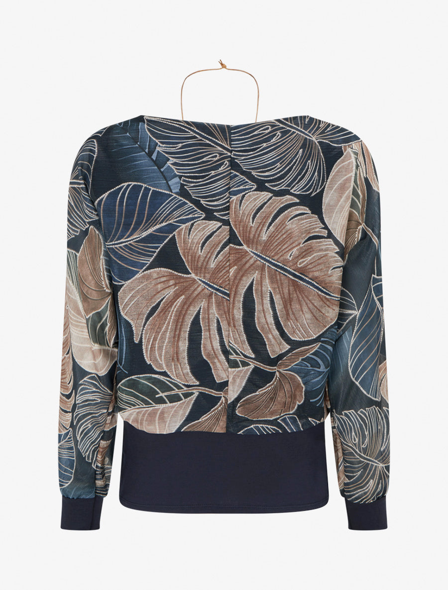 Transparentes Top mit Ballonschnitt und tropischem Print