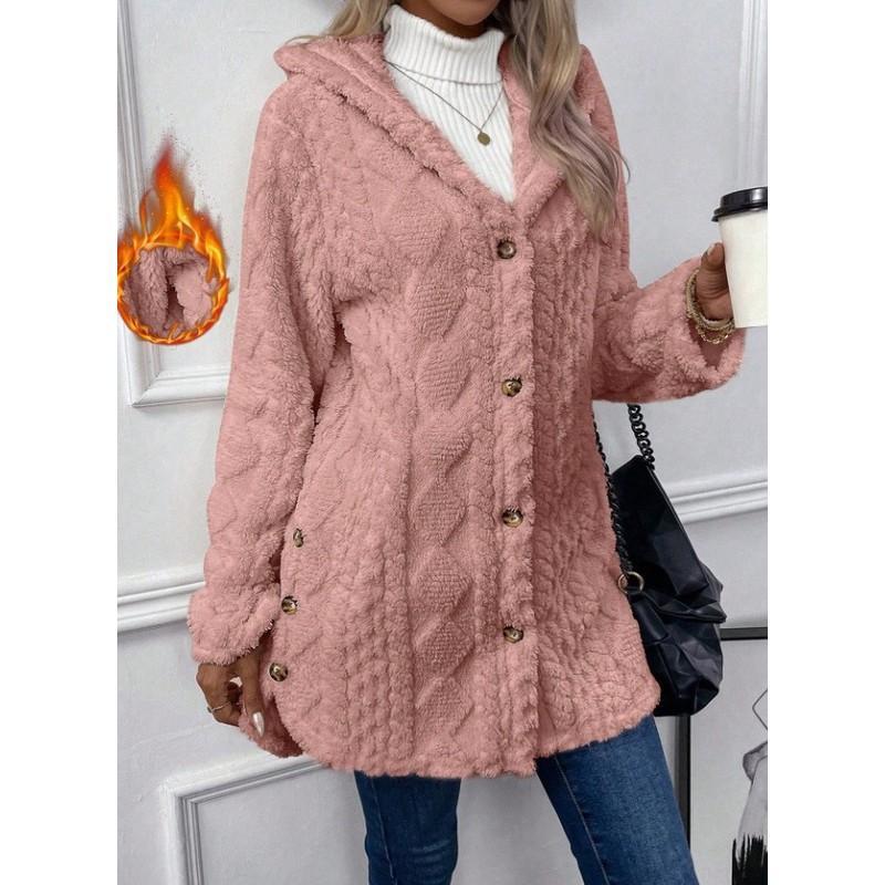 Damen Kapuzen Doppelseitige Fleece Strickjacke Langarm Lässig Warm Oberbekleidung