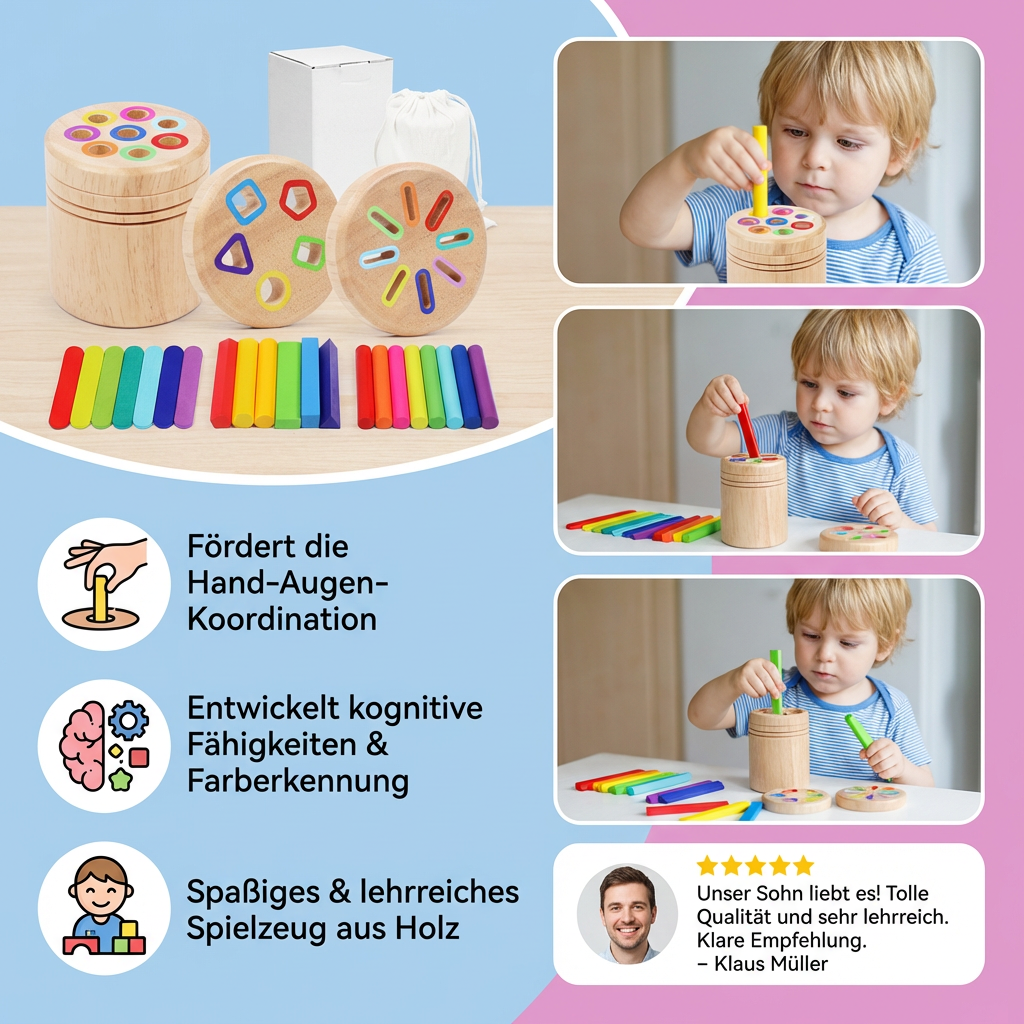 Montessori Farb- & Formen Sortierspiel aus Holz – Lernspiel für Feinmotorik & Sinnesförderung