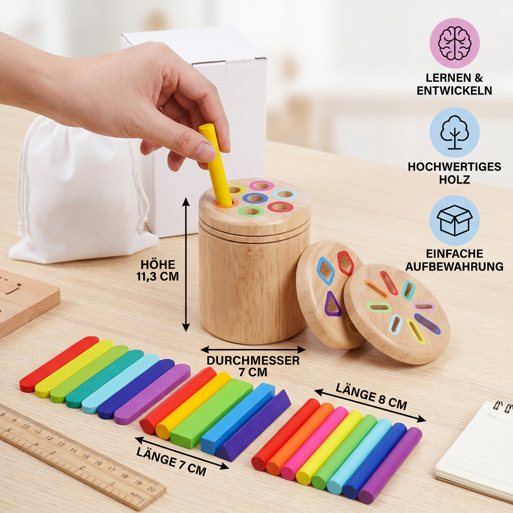 Montessori Farb- & Formen Sortierspiel aus Holz – Lernspiel für Feinmotorik & Sinnesförderung