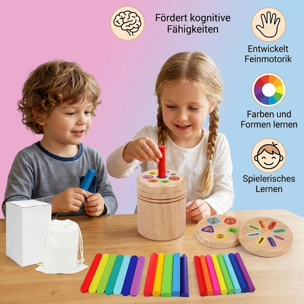 Montessori Farb- & Formen Sortierspiel aus Holz – Lernspiel für Feinmotorik & Sinnesförderung