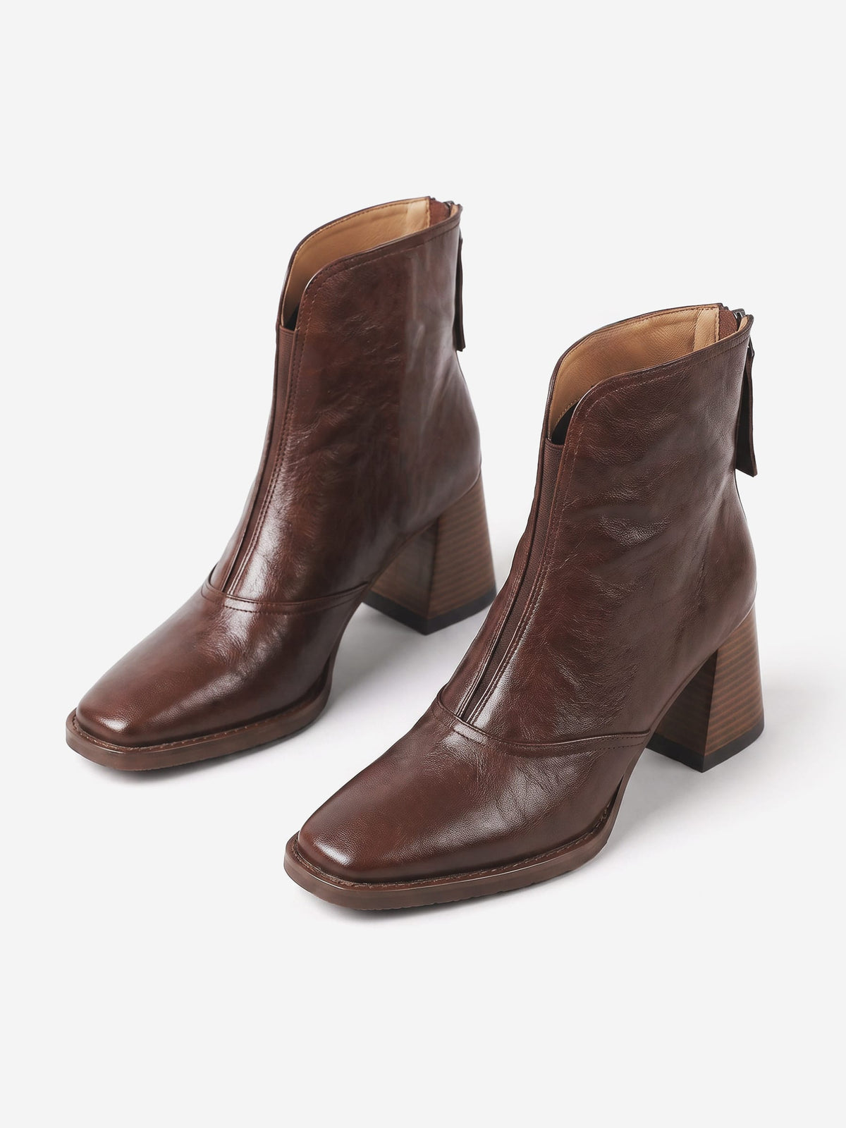 Damen-Stiefeletten aus Leder mit quadratischem Absatz und Reißverschluss