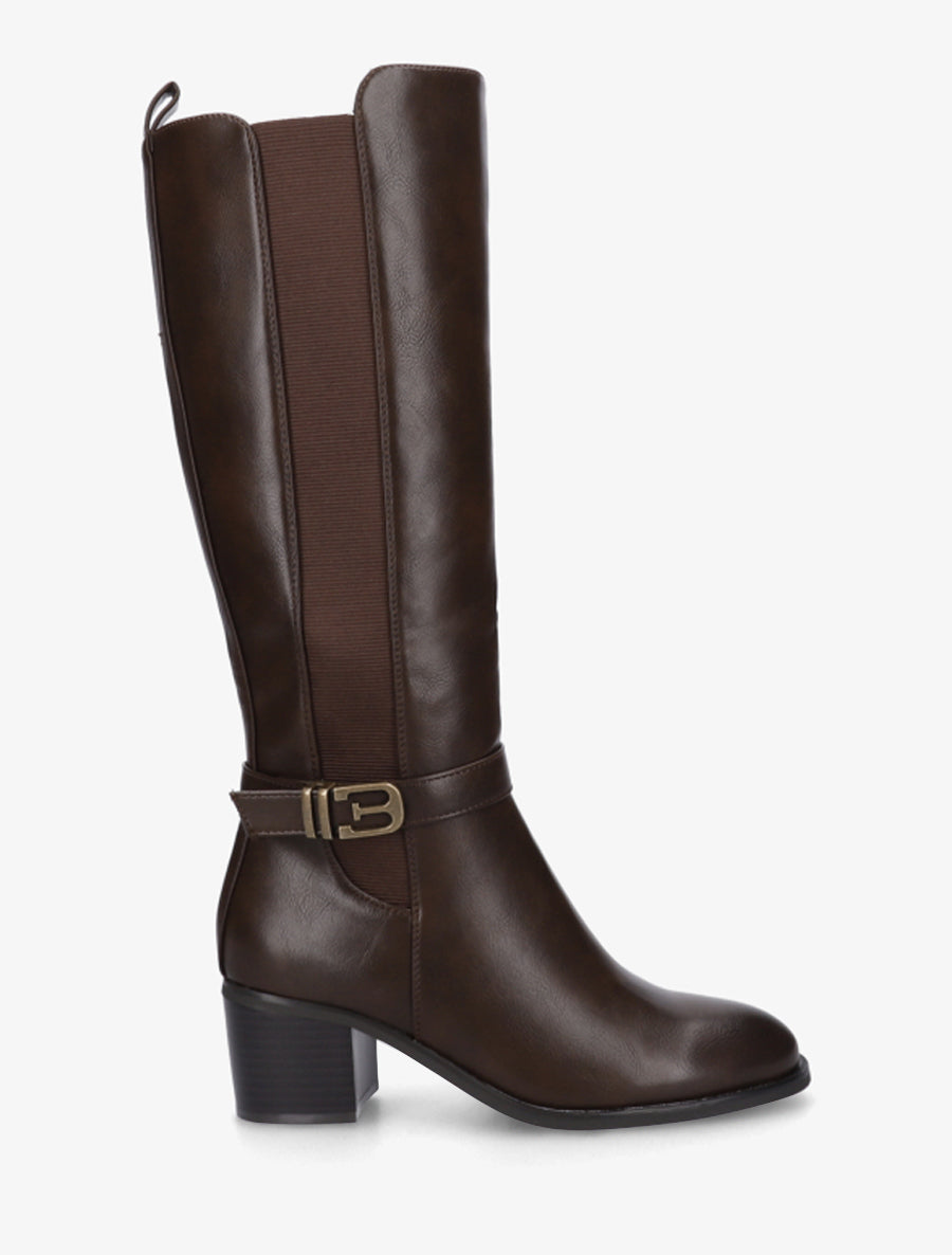 Stiefel mit Zierschnalle und Reißverschluss - Braun