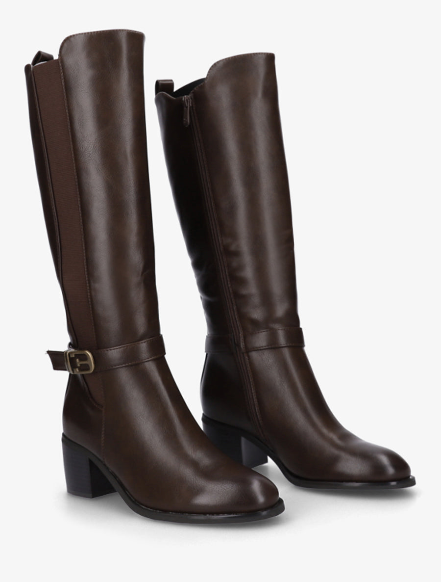 Stiefel mit Zierschnalle und Reißverschluss - Braun