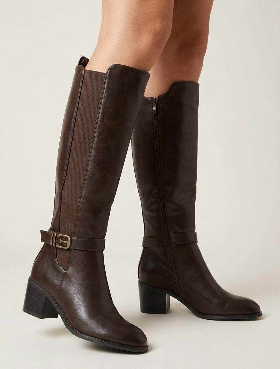 Stiefel mit Zierschnalle und Reißverschluss - Braun