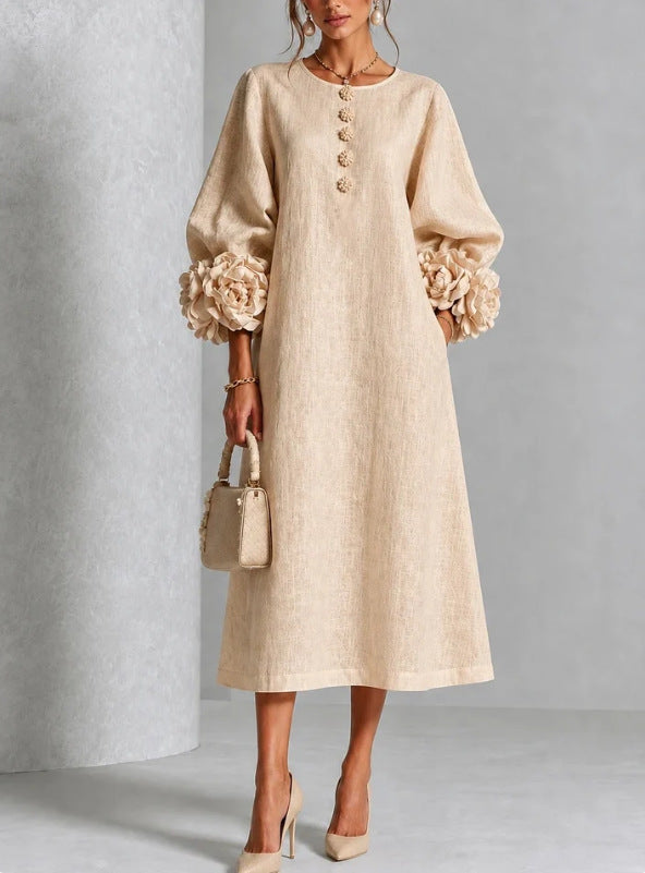 Theodosia Rosetten-Manschetten Knopf Midi-Kleid