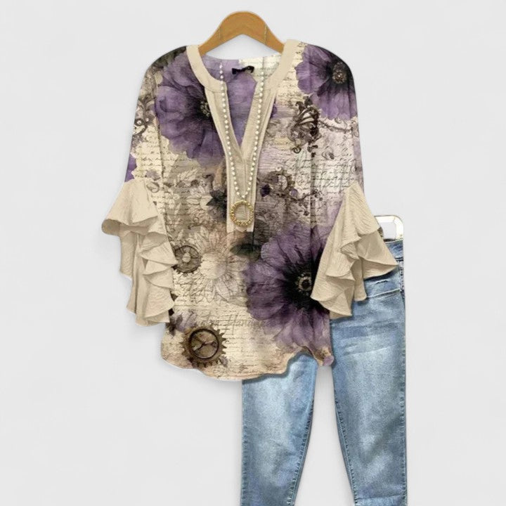 Althea Elegante Bluse mit Rüschenärmeln und Blumenmuster