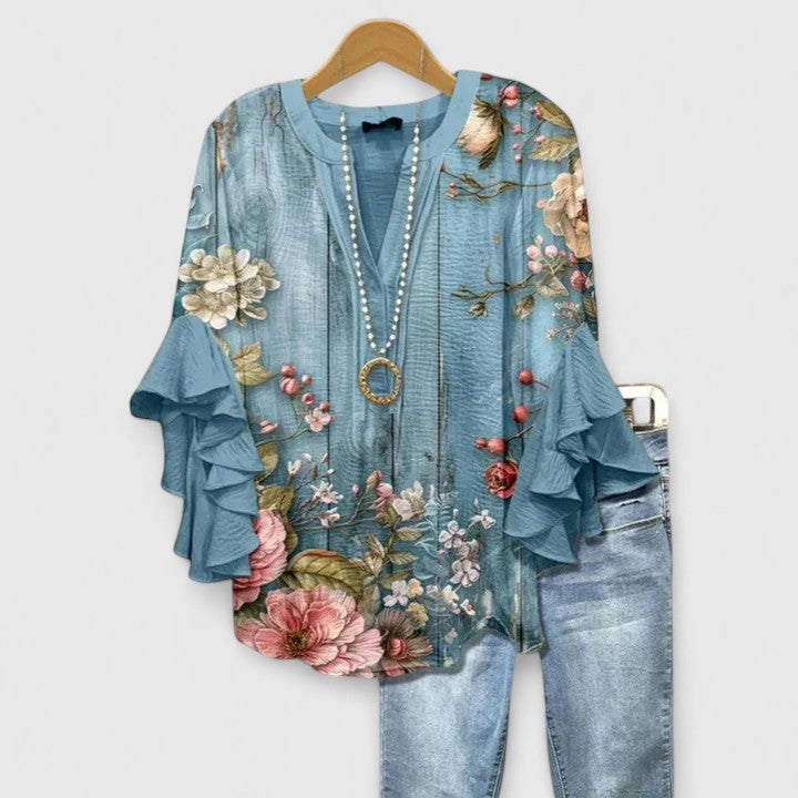 Althea Elegante Bluse mit Rüschenärmeln und Blumenmuster