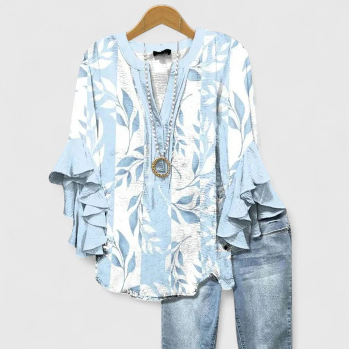 Althea Elegante Bluse mit Rüschenärmeln und Blumenmuster