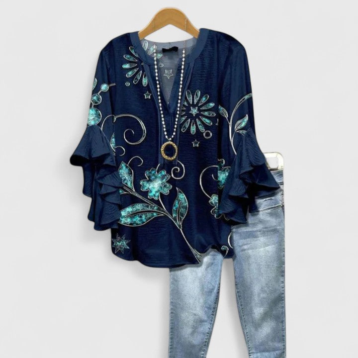 Althea Elegante Bluse mit Rüschenärmeln und Blumenmuster