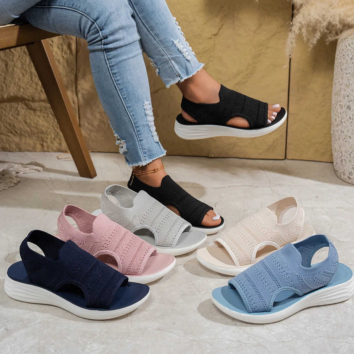 Sandale aus elastischem Mesh mit anatomischer Sohle / Komfort von Sneakers mit Frische von Sandalen