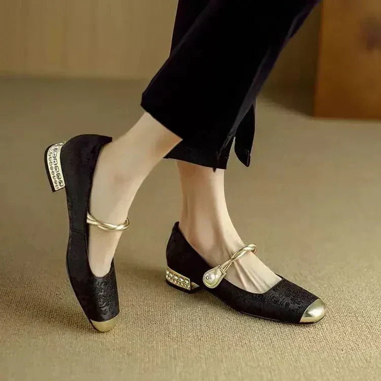 Vintage Geflochtene Perlenriemen Schuhe