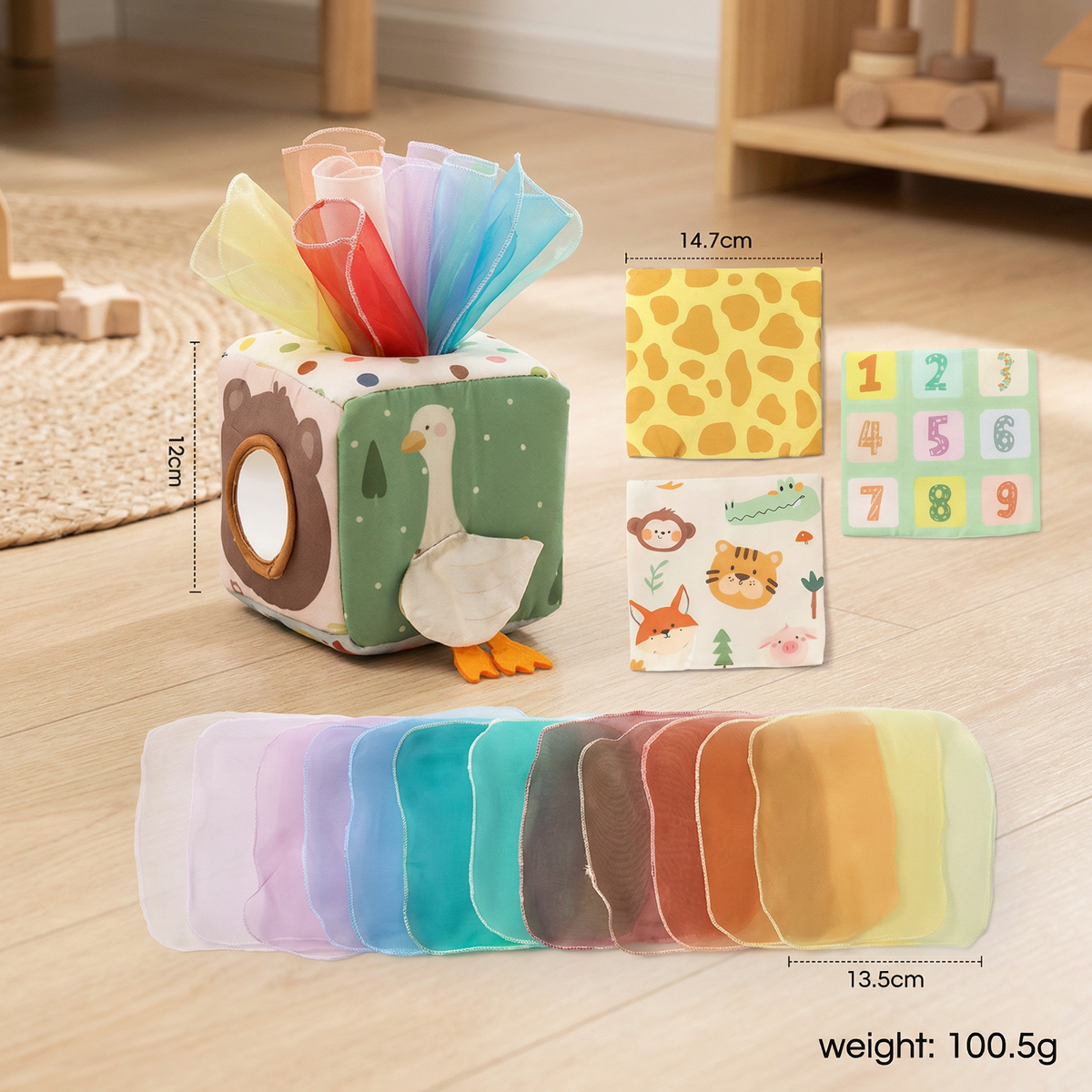Montessori Baby Sensorik Taschentuchbox – Weiches Knister- und Berührungsaktivitätsspielzeug