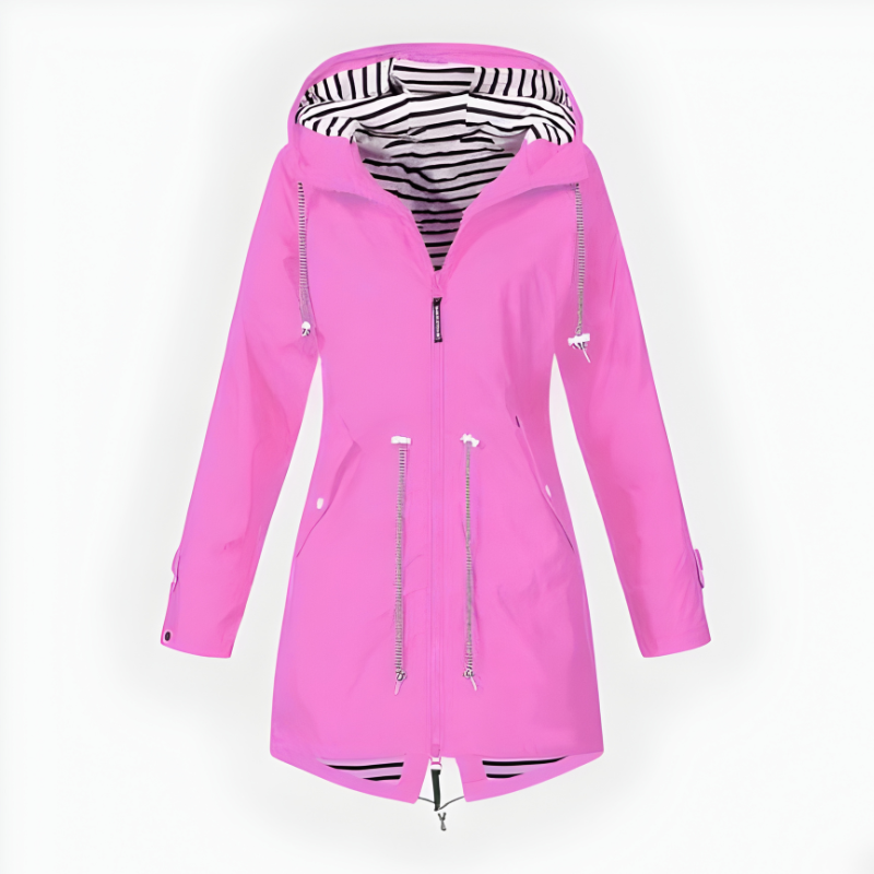 Damen Wasserdichte Lange Regenjacke mit Verstellbarer Kapuze und Atmungsaktivem Stoff