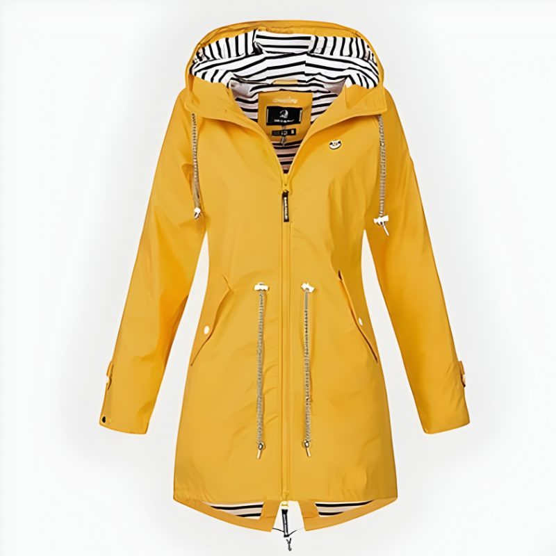 Damen Wasserdichte Lange Regenjacke mit Verstellbarer Kapuze und Atmungsaktivem Stoff