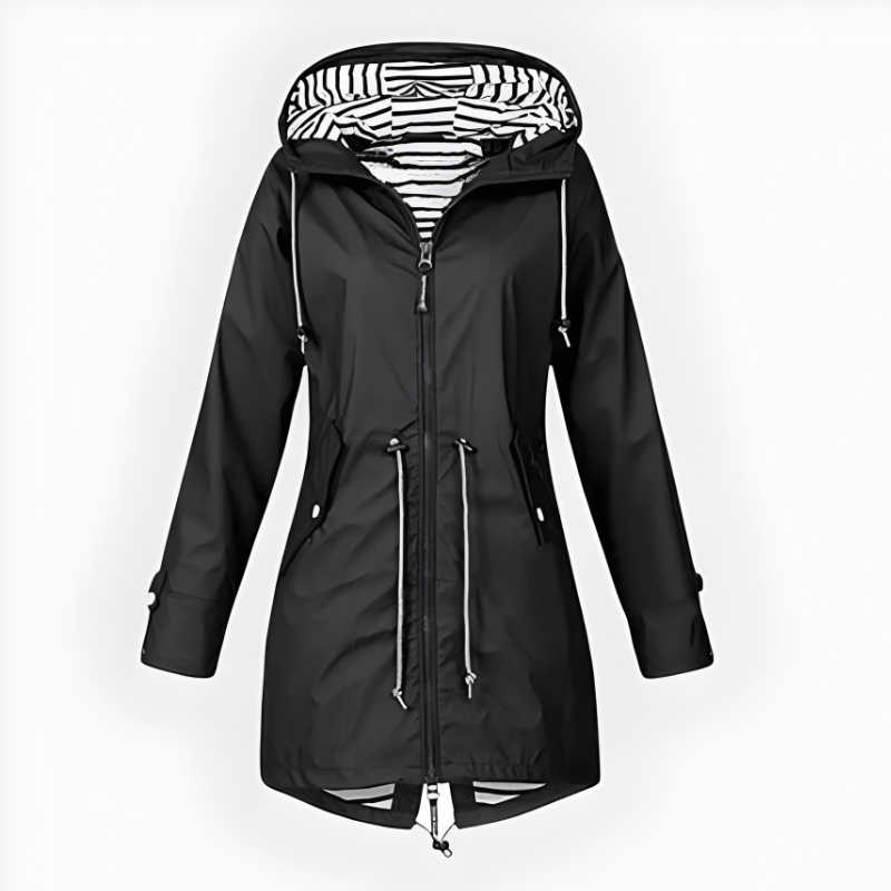 Damen Wasserdichte Lange Regenjacke mit Verstellbarer Kapuze und Atmungsaktivem Stoff