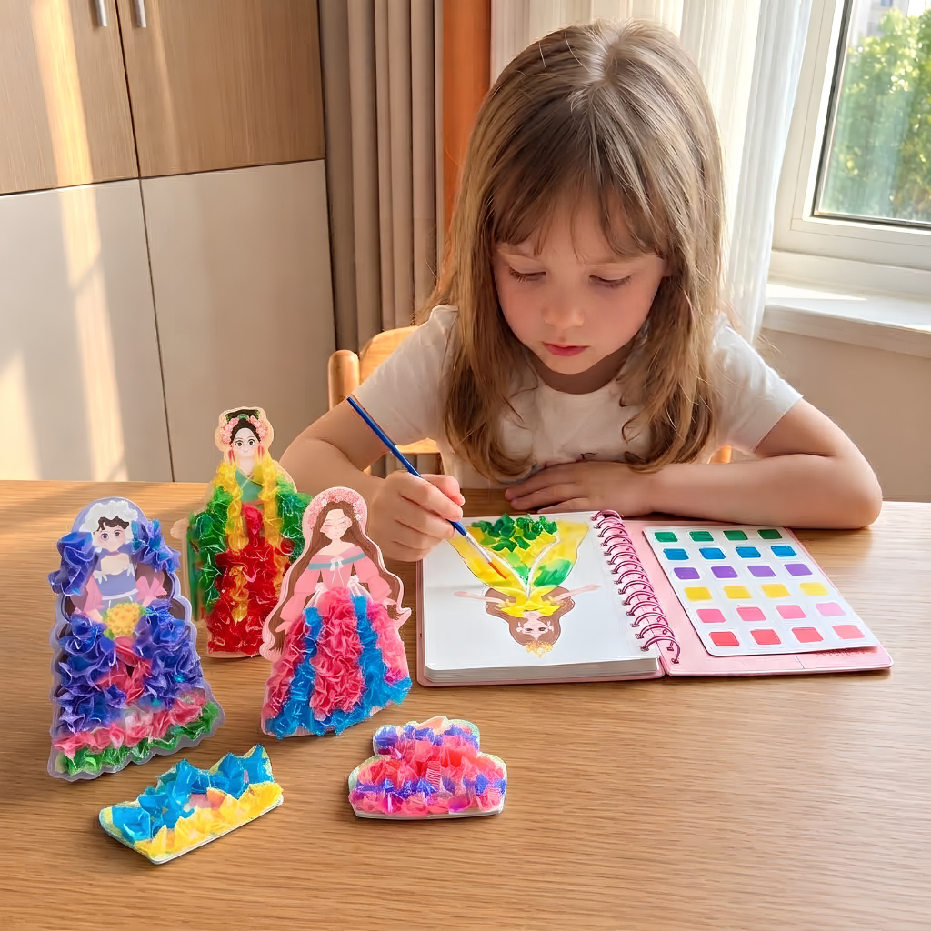 4-in-1 Feen-Prinzessin Diamond Painting, Poke-In, Stickerei & Aquarell Bastelset für Kinder
