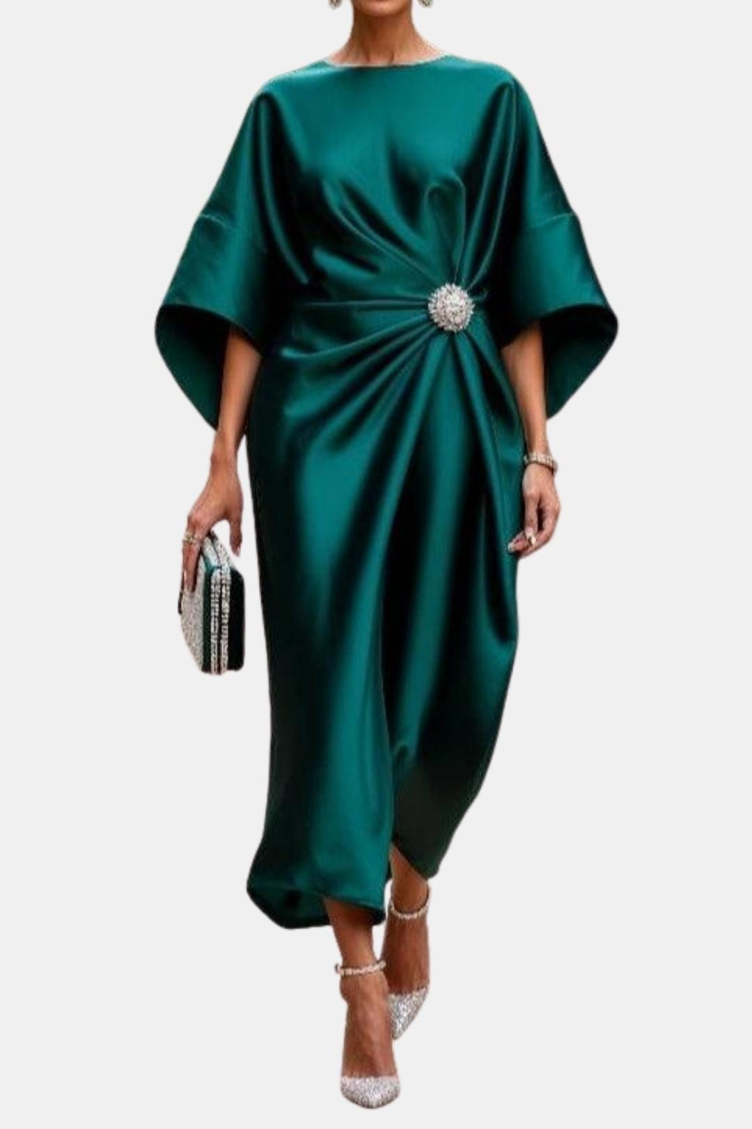 Elegantes Satin-Kleid mit weiten Ärmeln