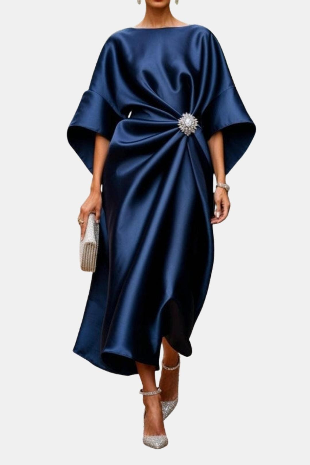 Elegantes Satin-Kleid mit weiten Ärmeln