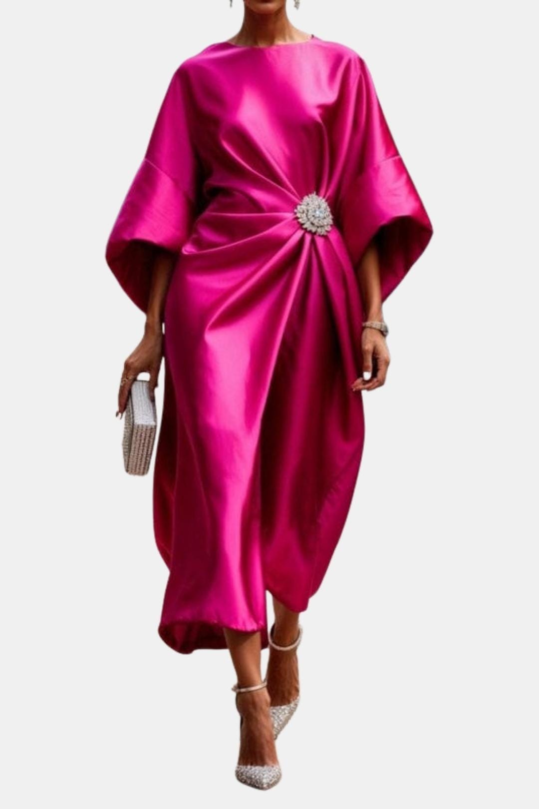 Elegantes Satin-Kleid mit weiten Ärmeln