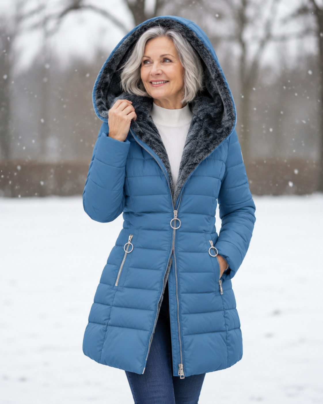 Warme Gewattierte Winterjacke Mit Kapuze