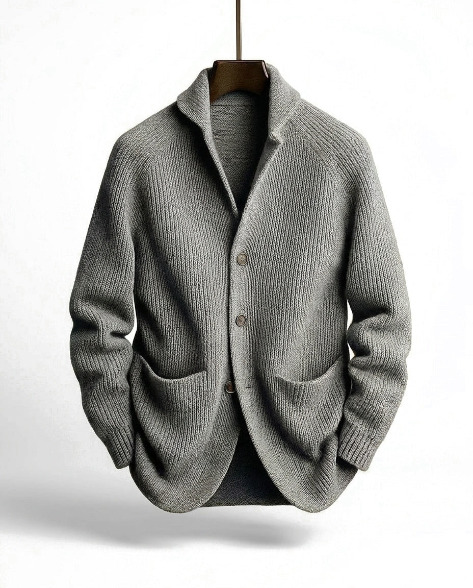 Herren-Strickjacke mit Schalkragen und Knopfleiste