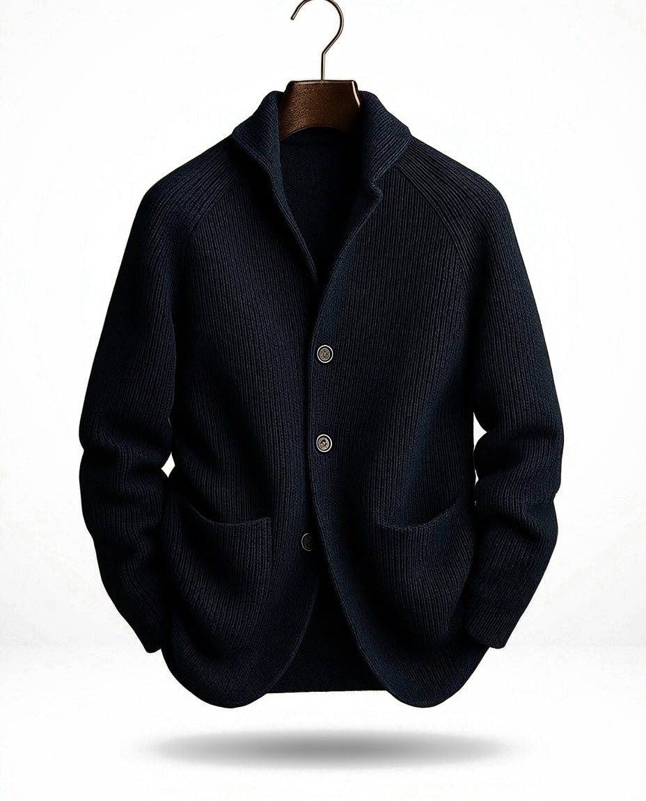 Herren-Strickjacke mit Schalkragen und Knopfleiste