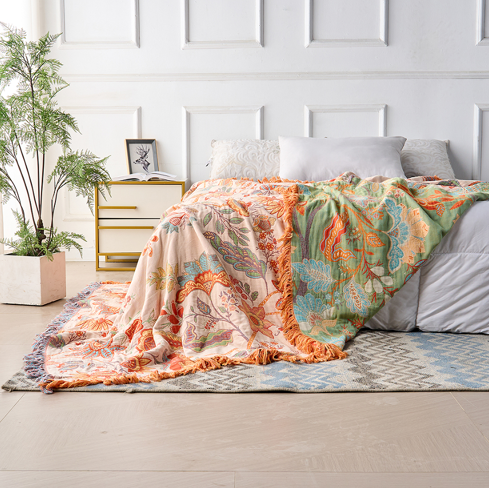 Rustikale florale Boho-Decke | 100% Baumwolle Blumendecke