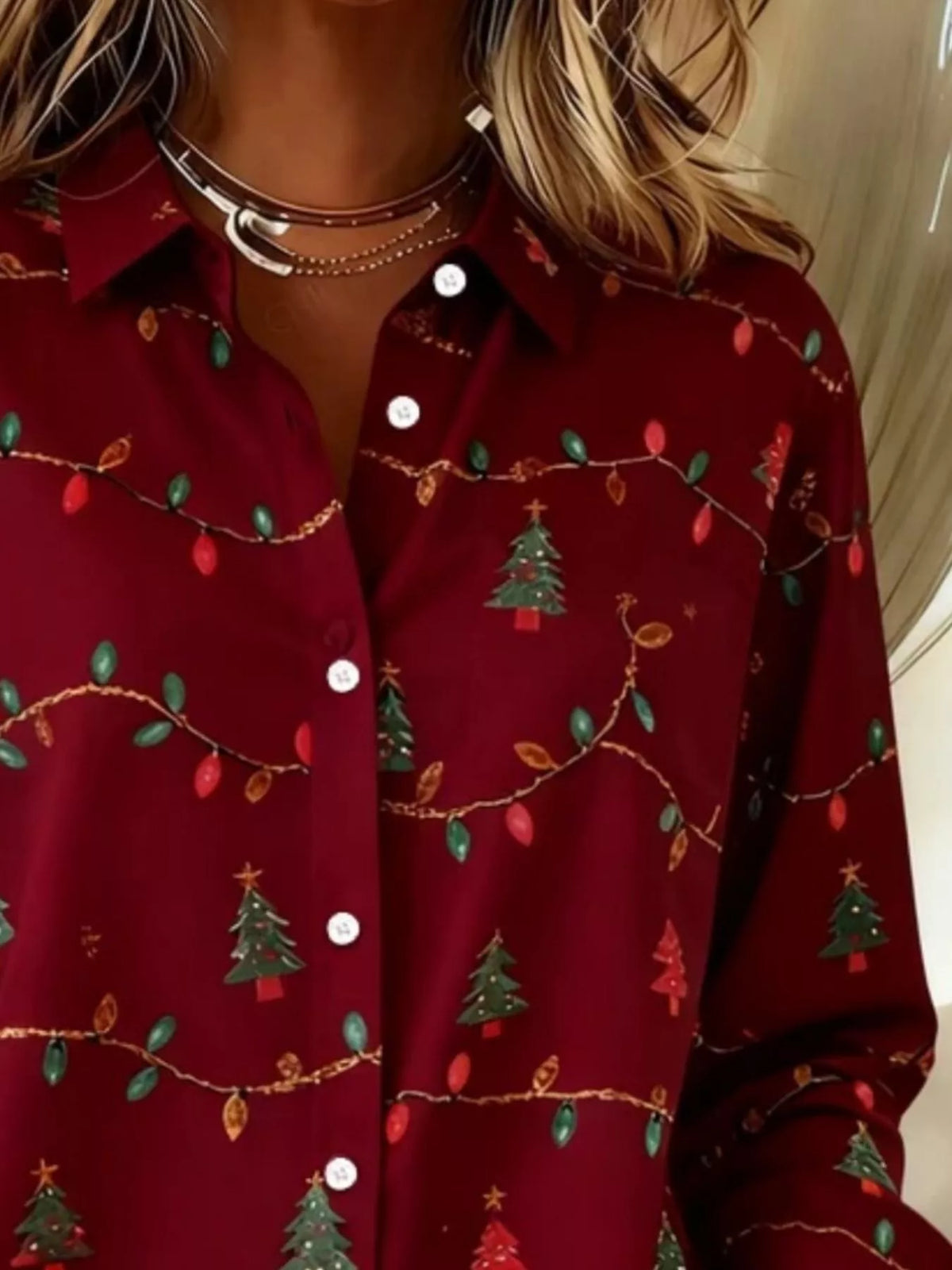 Hemd mit Weihnachtsbaum-Print und langen Ärmeln zum Knöpfen in großen Größen