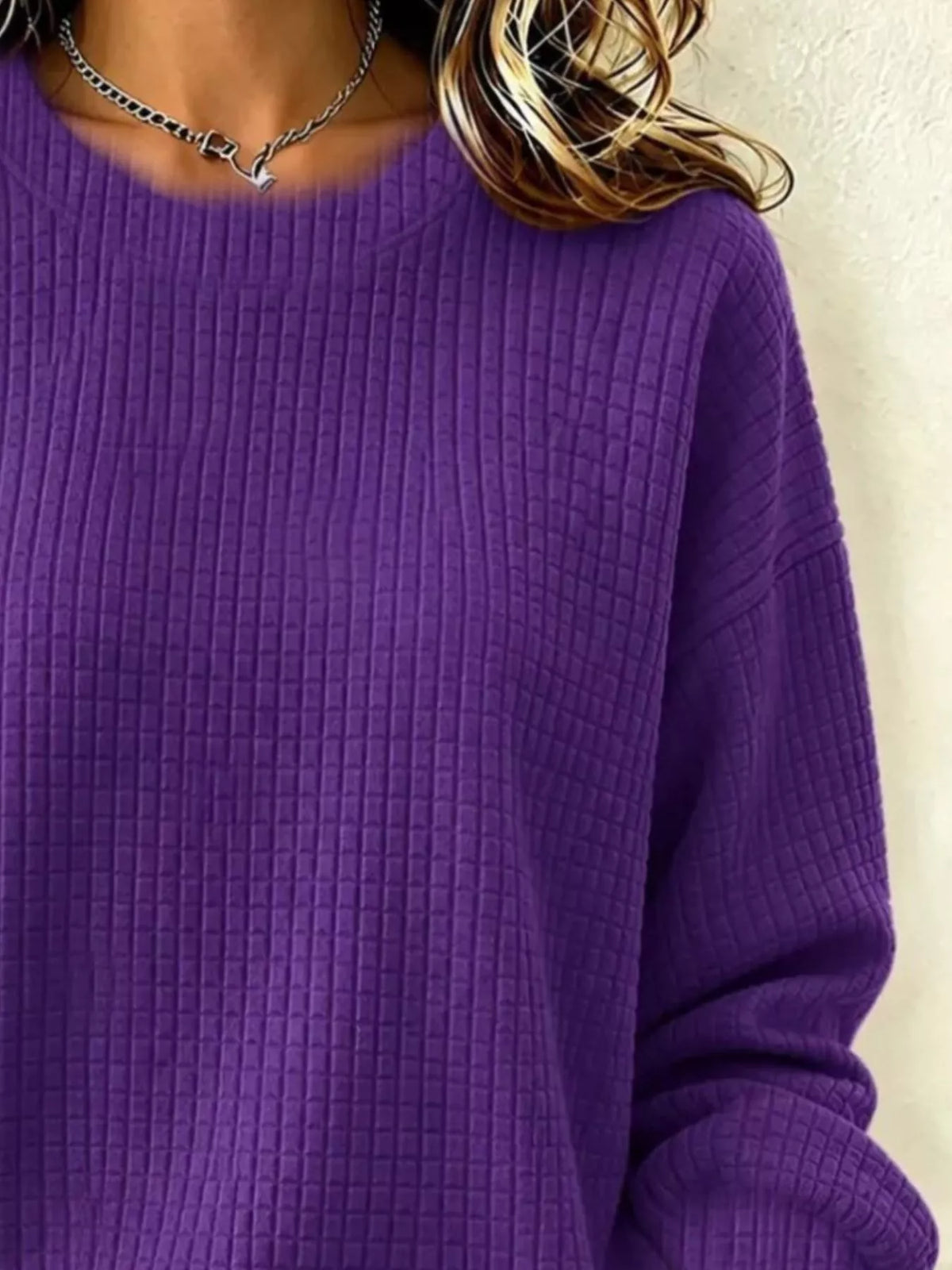 Waffelstrick Langarm Rundhals Sweatshirt in Übergrößen