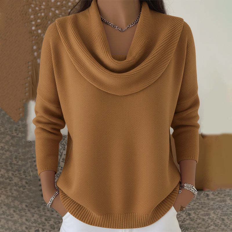 2026 Herbst/Winter Einfarbiger Pullover mit langen Ärmeln und elegantem Ausschnitt
