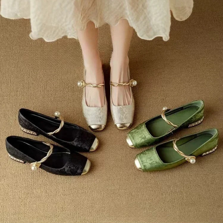 Vintage Geflochtene Perlenriemen Schuhe