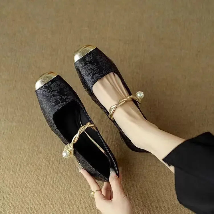 Vintage Geflochtene Perlenriemen Schuhe