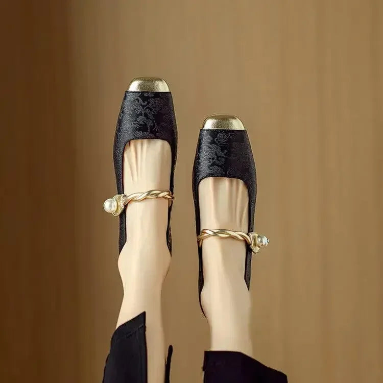 Vintage Geflochtene Perlenriemen Schuhe