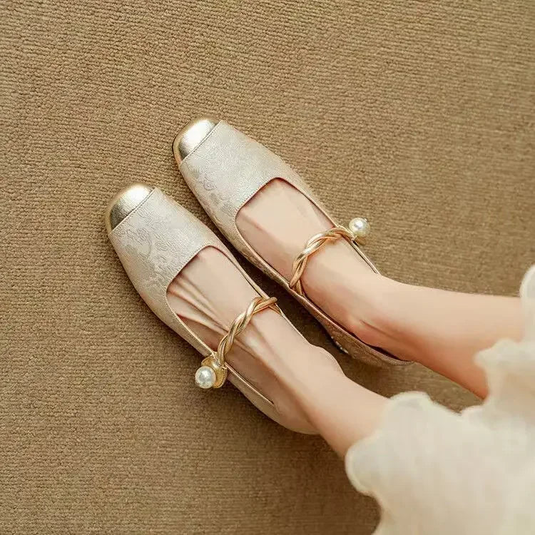 Vintage Geflochtene Perlenriemen Schuhe