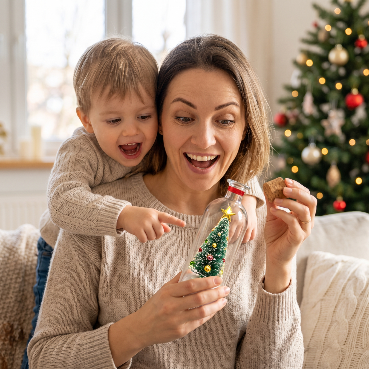 Aufnehmbare Weihnachtsbotschaft Glasflasche mit Minibaum