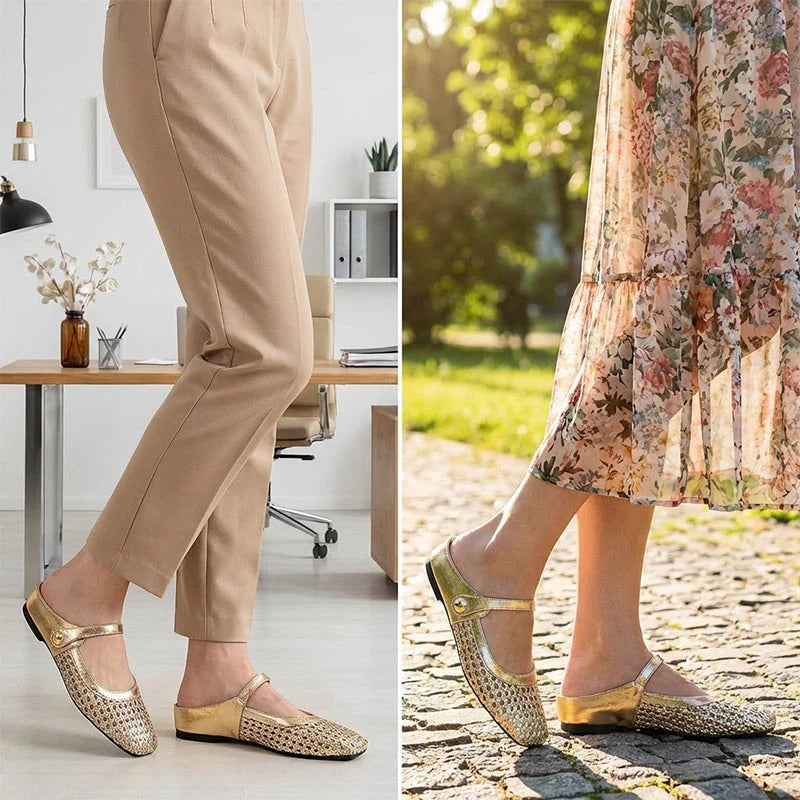 Clogs aus geflochtenem Gewebe mit quadratischer Spitze