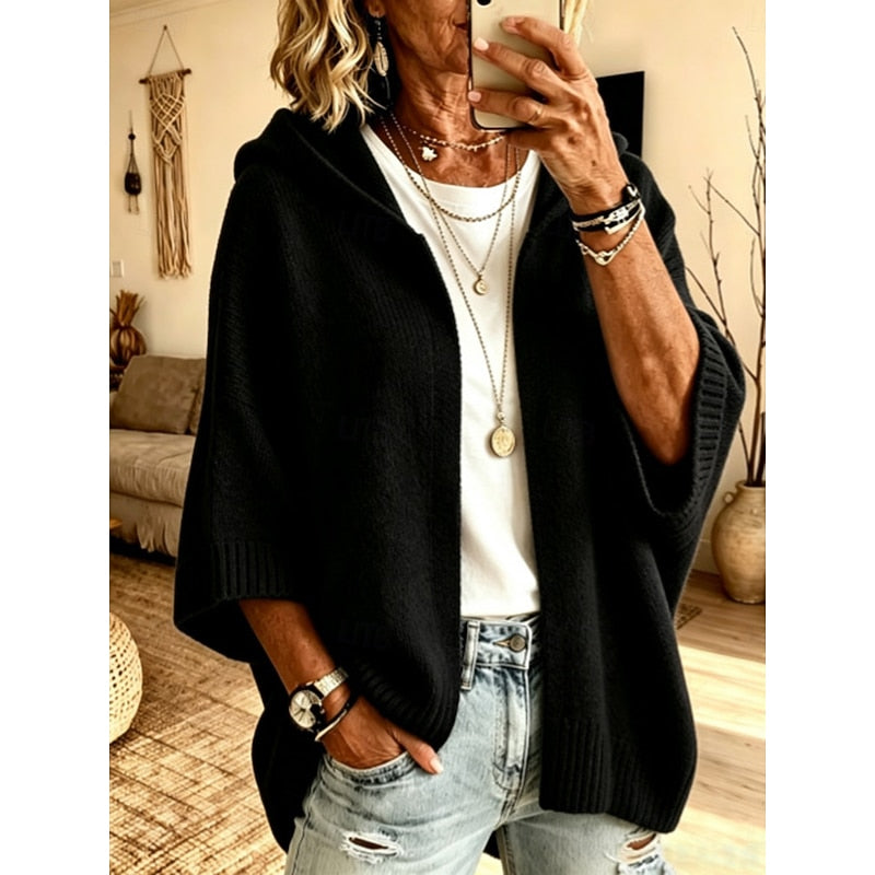 Harriet Gemütliche Kapuzen-Strickjacke mit offenem Schnitt
