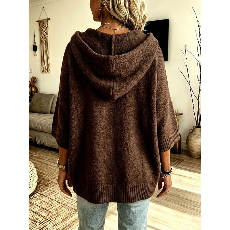 Harriet Gemütliche Kapuzen-Strickjacke mit offenem Schnitt
