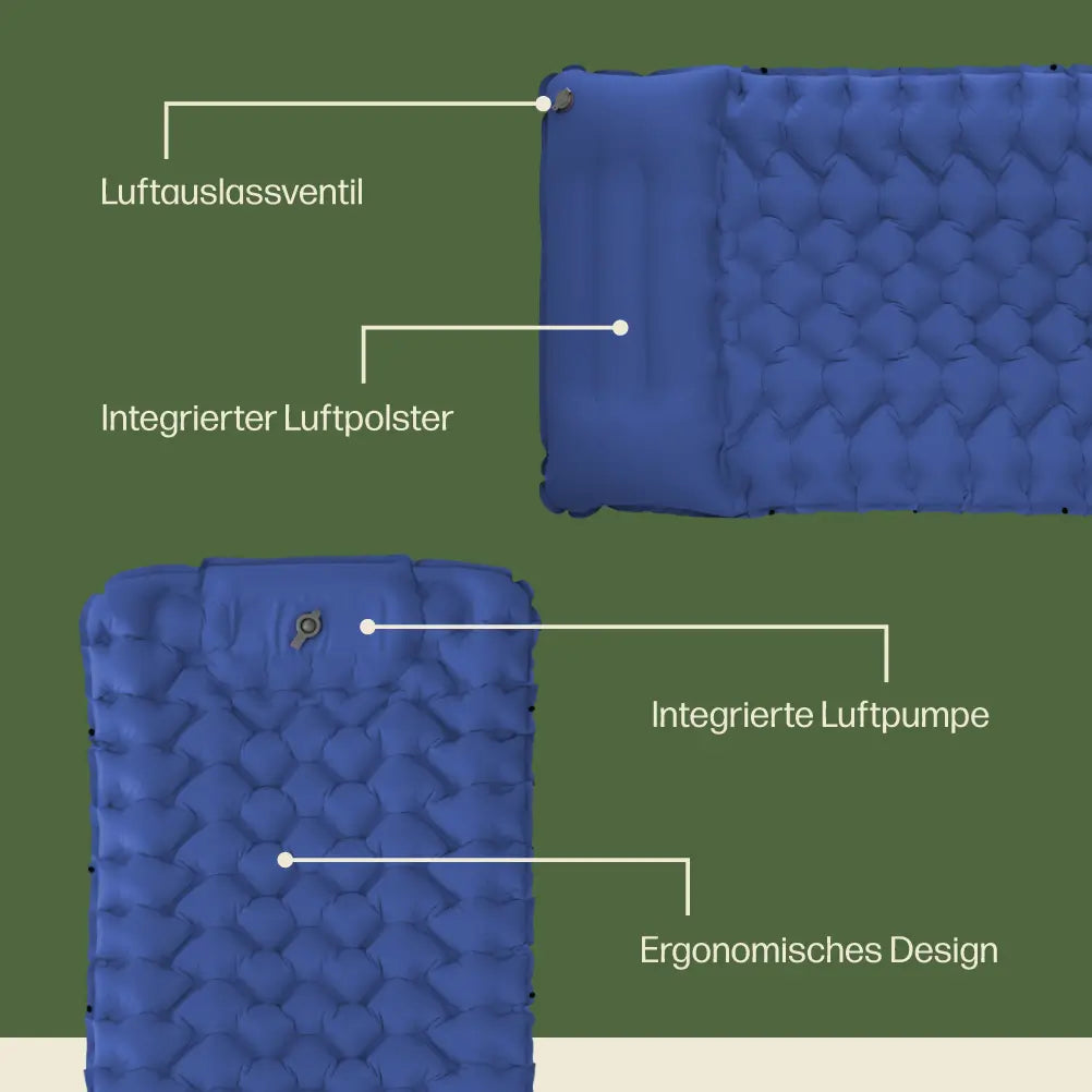 Isomatte mit integrierter Luftpumpe, ultrakompakt und wasserdicht