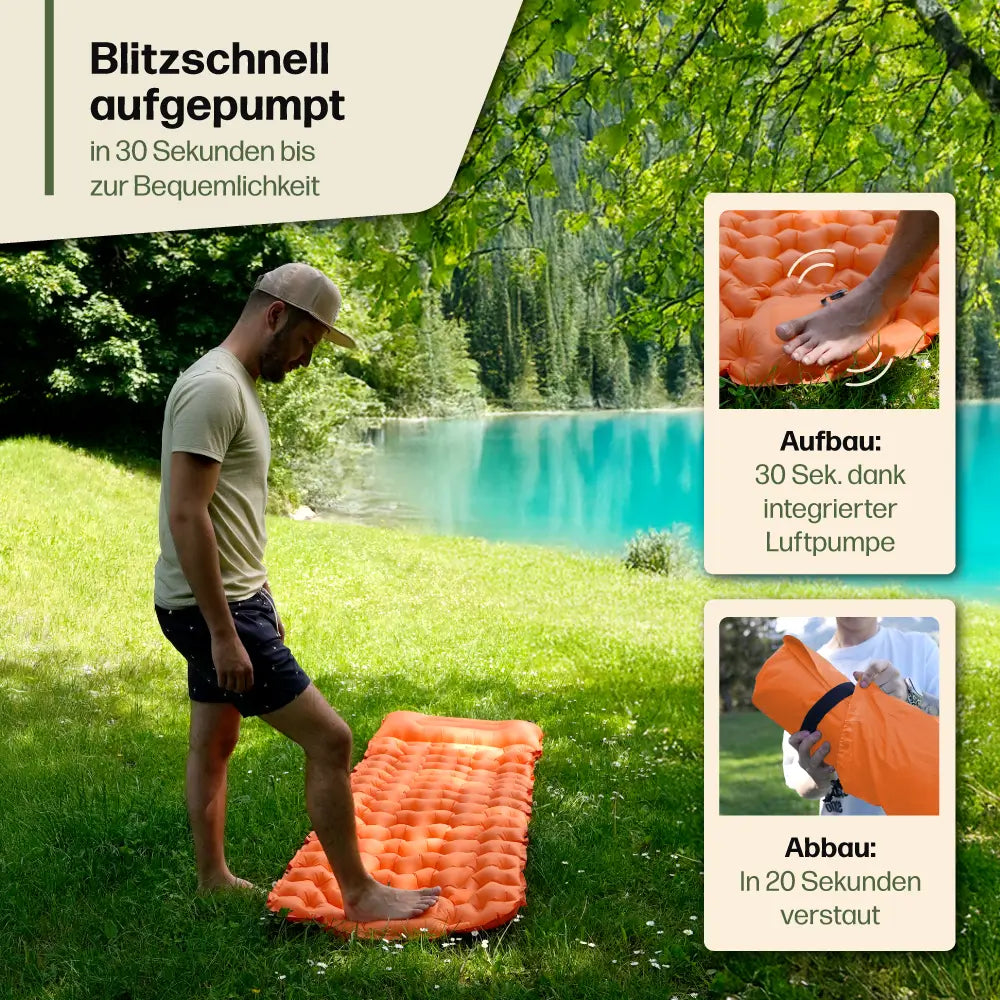 Isomatte mit integrierter Luftpumpe, ultrakompakt und wasserdicht