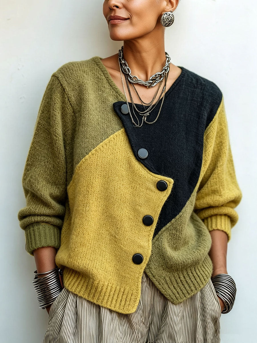 Asymmetrischer Colorblock-Pullover
