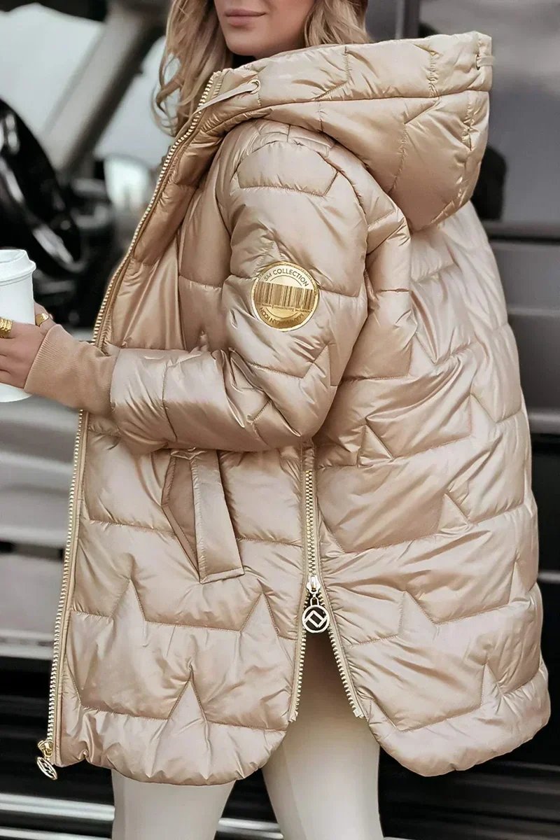 Gesteppte Langline Winter-Pufferjacke mit Kapuze
