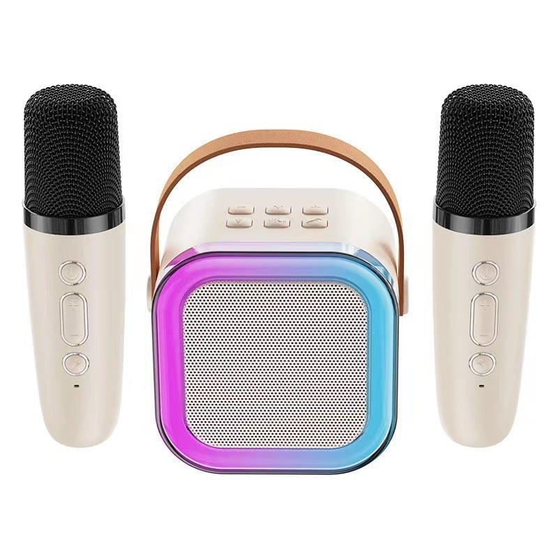 Mini Karaoke-Gerät für Kinder mit 2 kabellosen Mikrofonen – klarer Klang, Bluetooth & 5 Stimmveränderungen