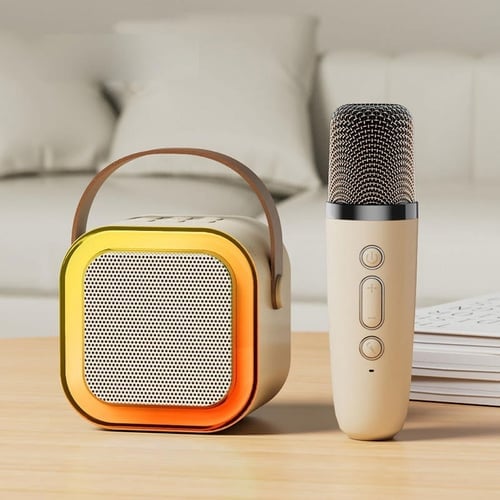 Mini Karaoke-Gerät für Kinder mit 2 kabellosen Mikrofonen – klarer Klang, Bluetooth & 5 Stimmveränderungen